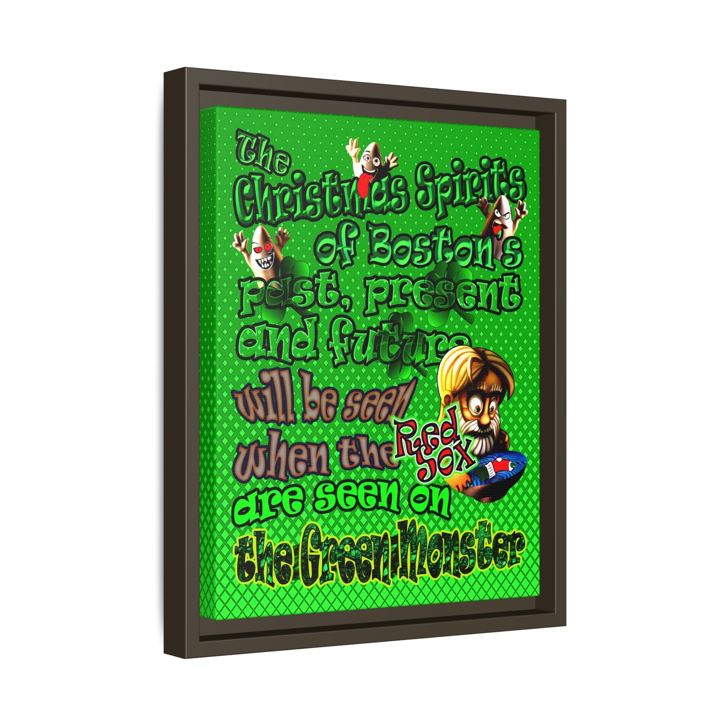 christmas spirits of boston - framed canvas art (logo green)