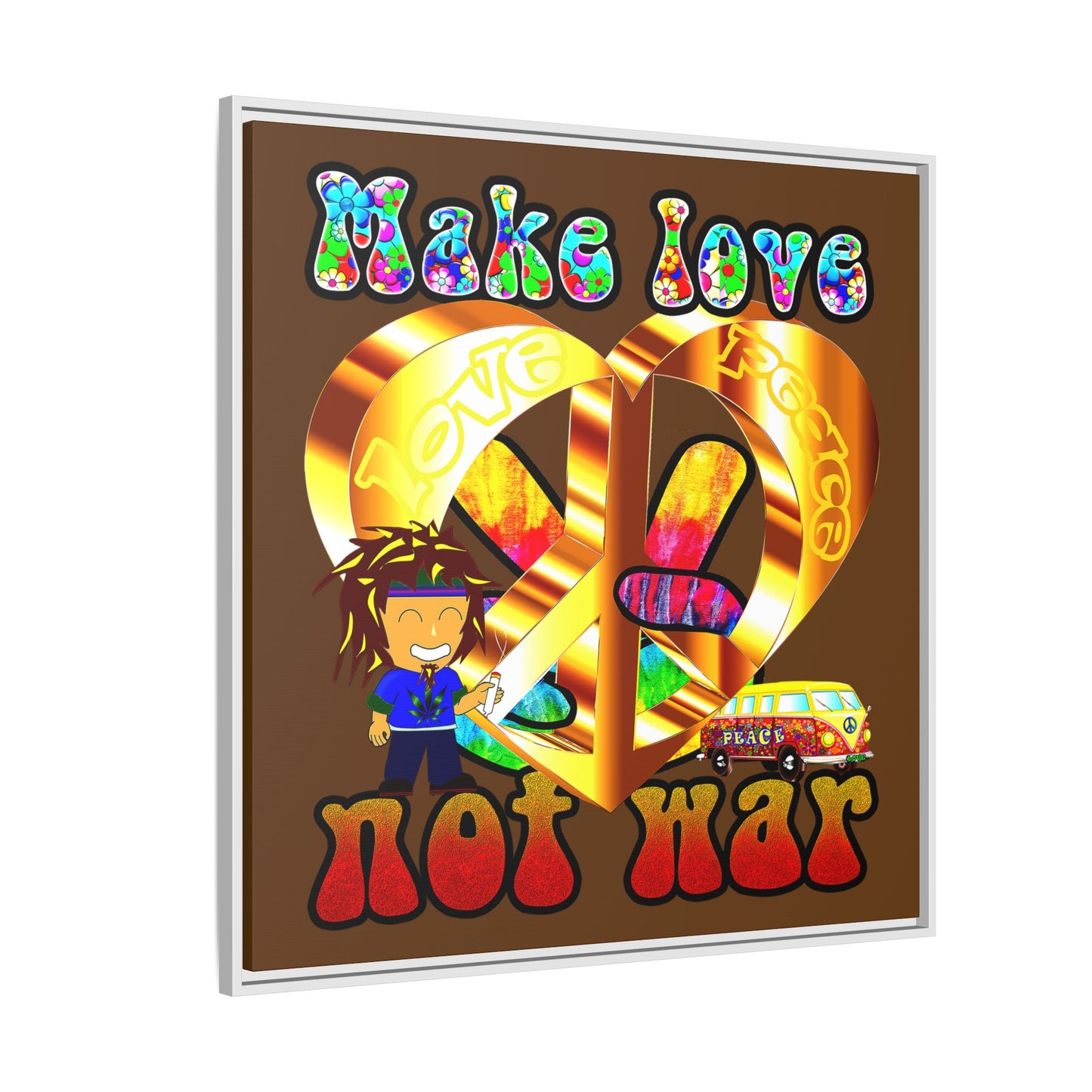 love peace - framed canvas art (brown)