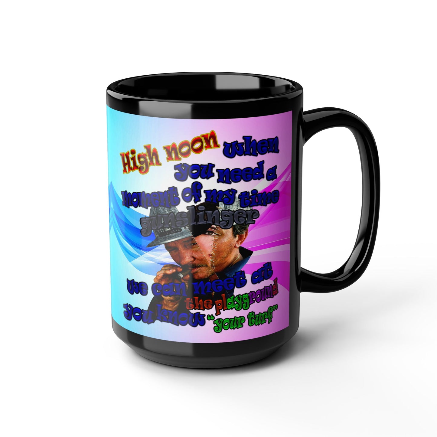 high noon - Black Mug (light blue-pink wave)