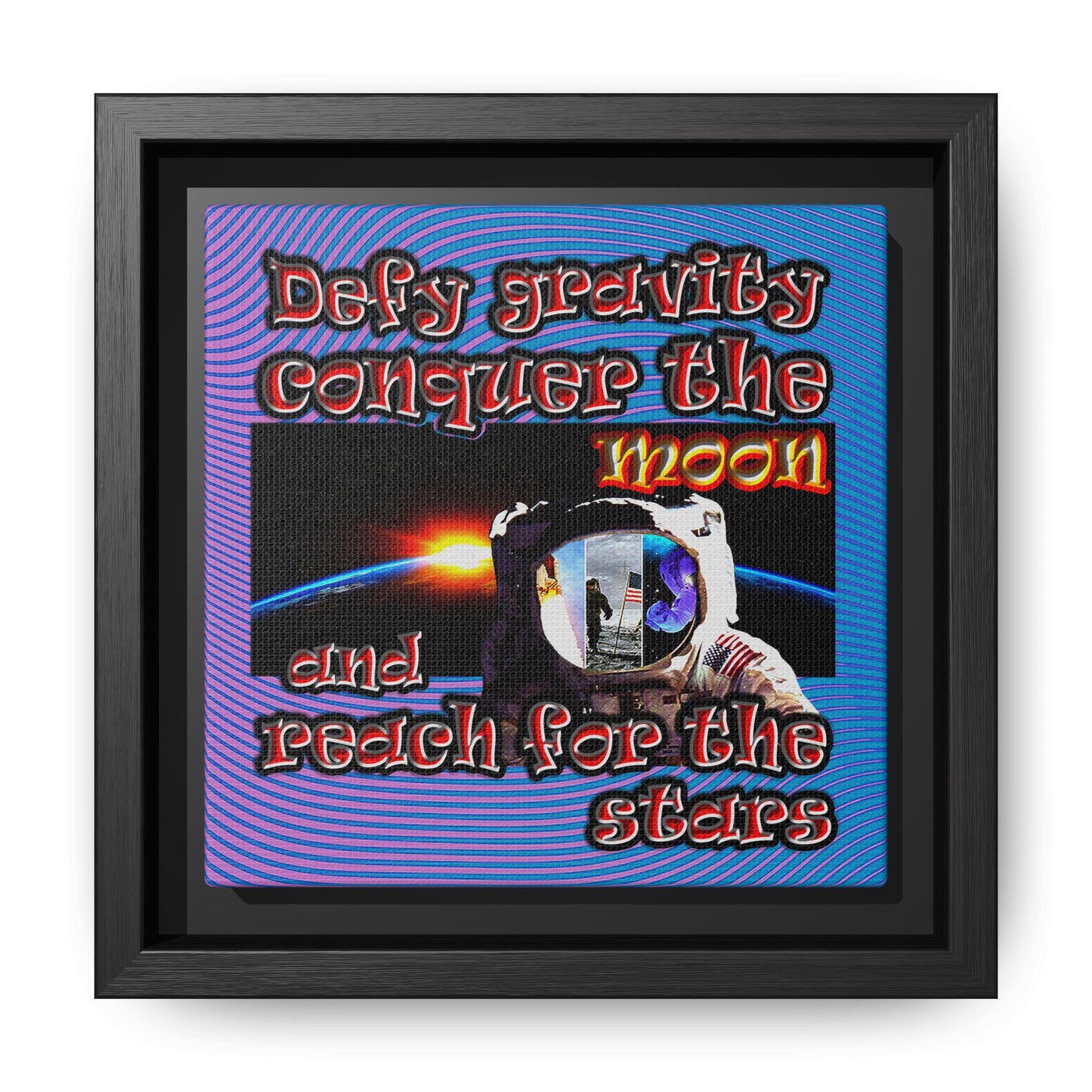 defy conquer reach - framed canvas art (light blue-purple wave)