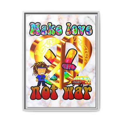 love peace - framed canvas art (white marble)