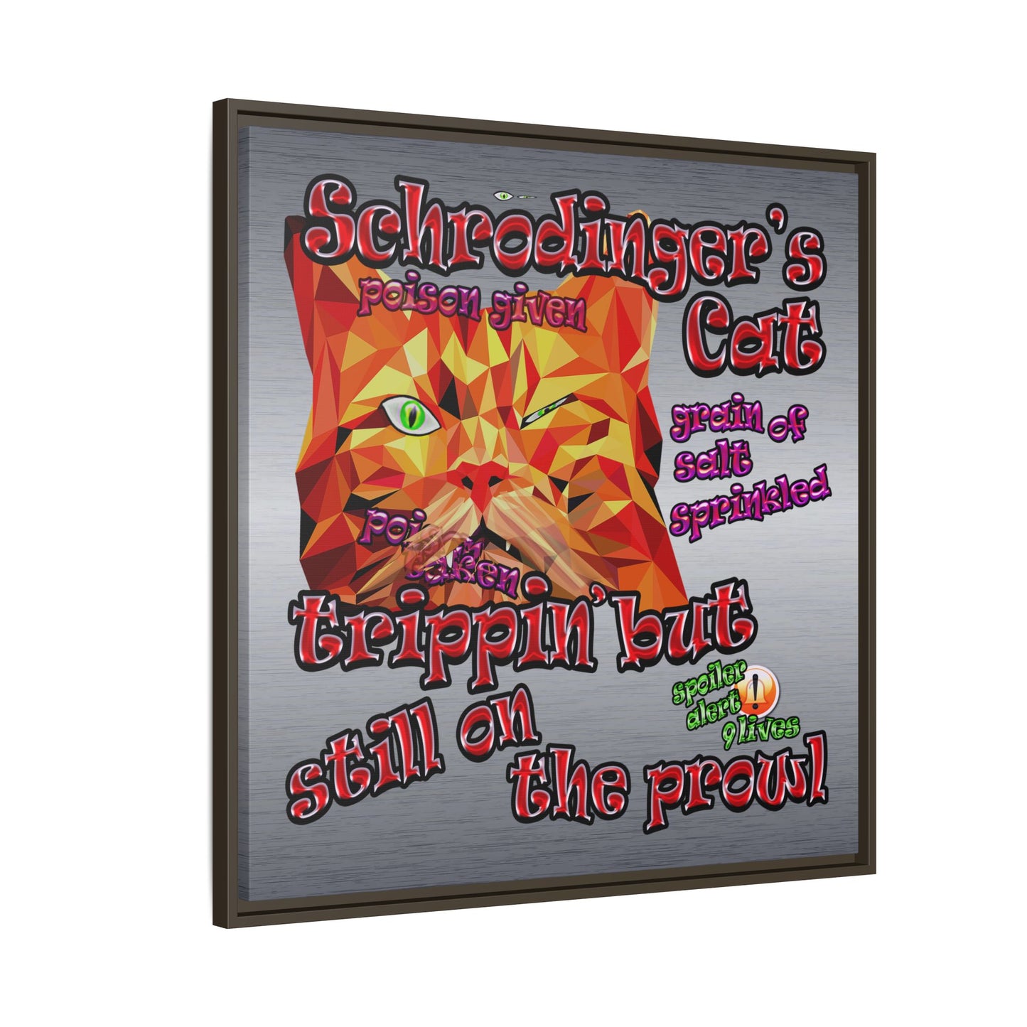 schrodinger's cat - framed canvas art (brushed nickel)