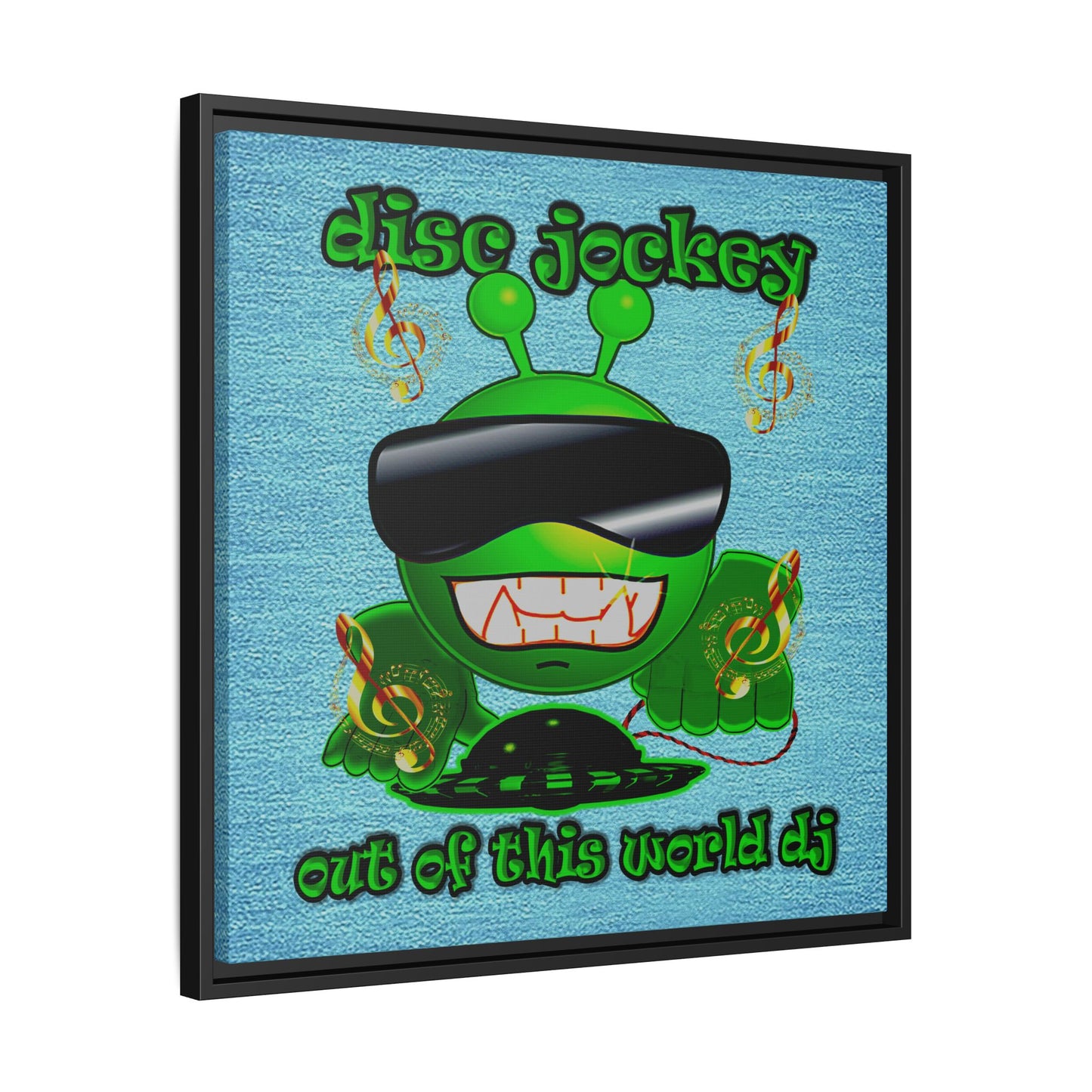 disc jockey - framed canvas art (faded blue)