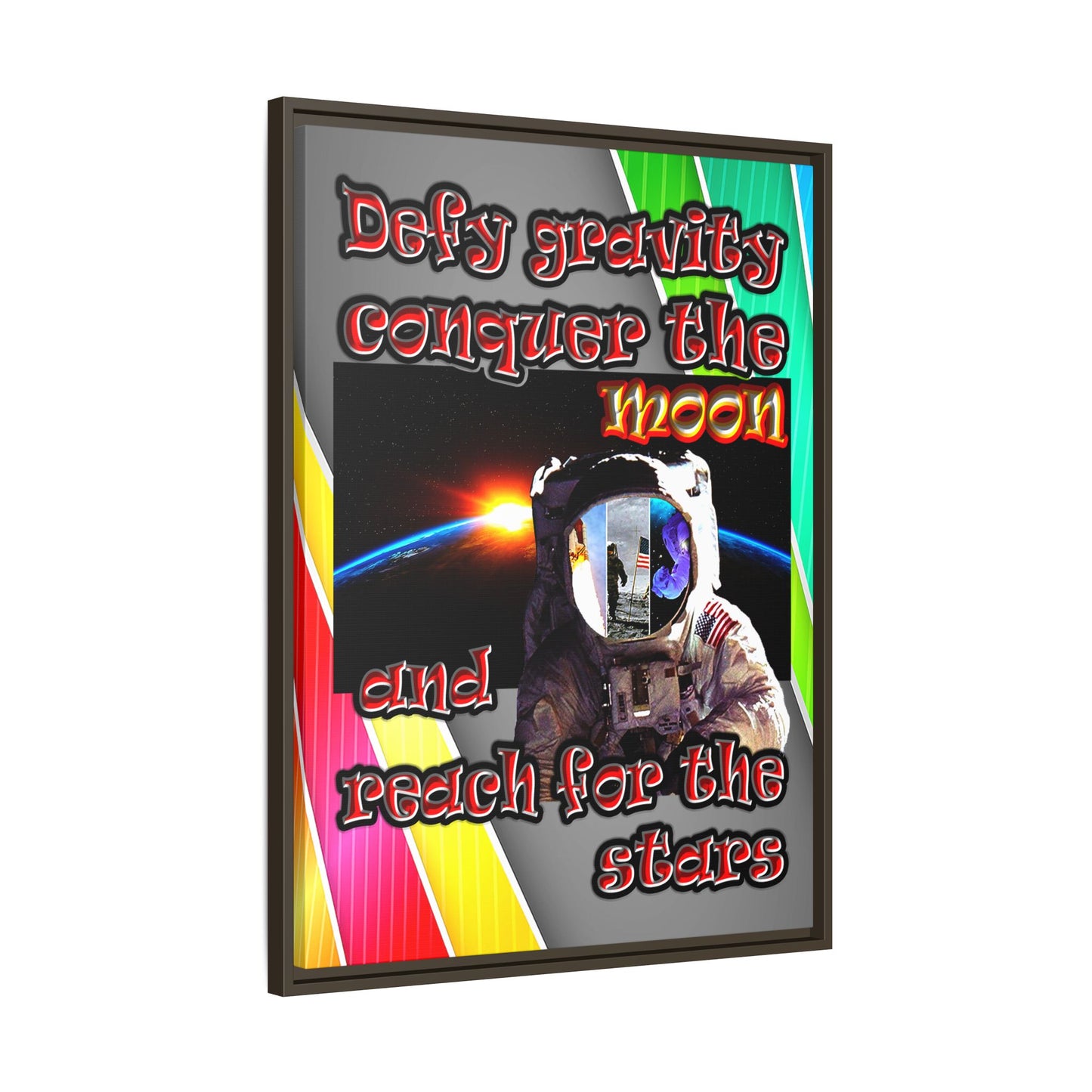 defy conquer reach - framed canvas art (rainbow split)