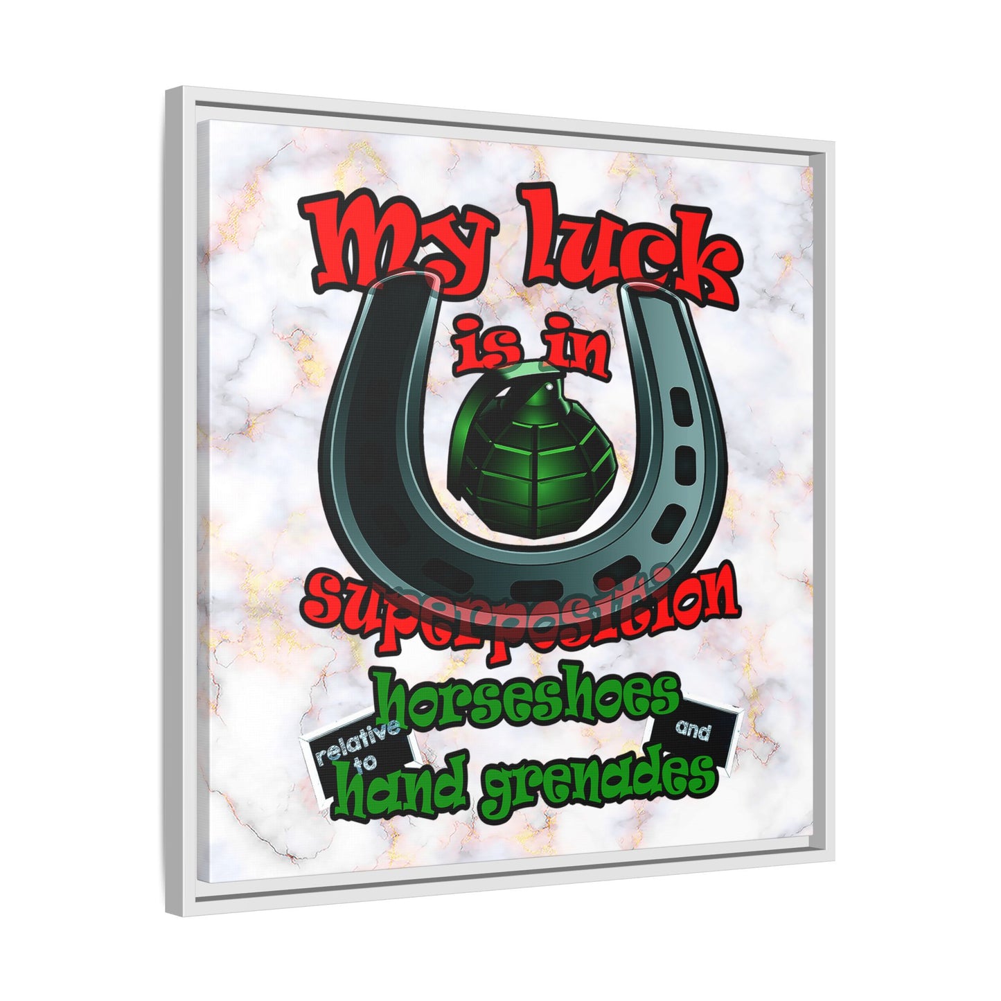 my luck - framed canvas art (white marble)