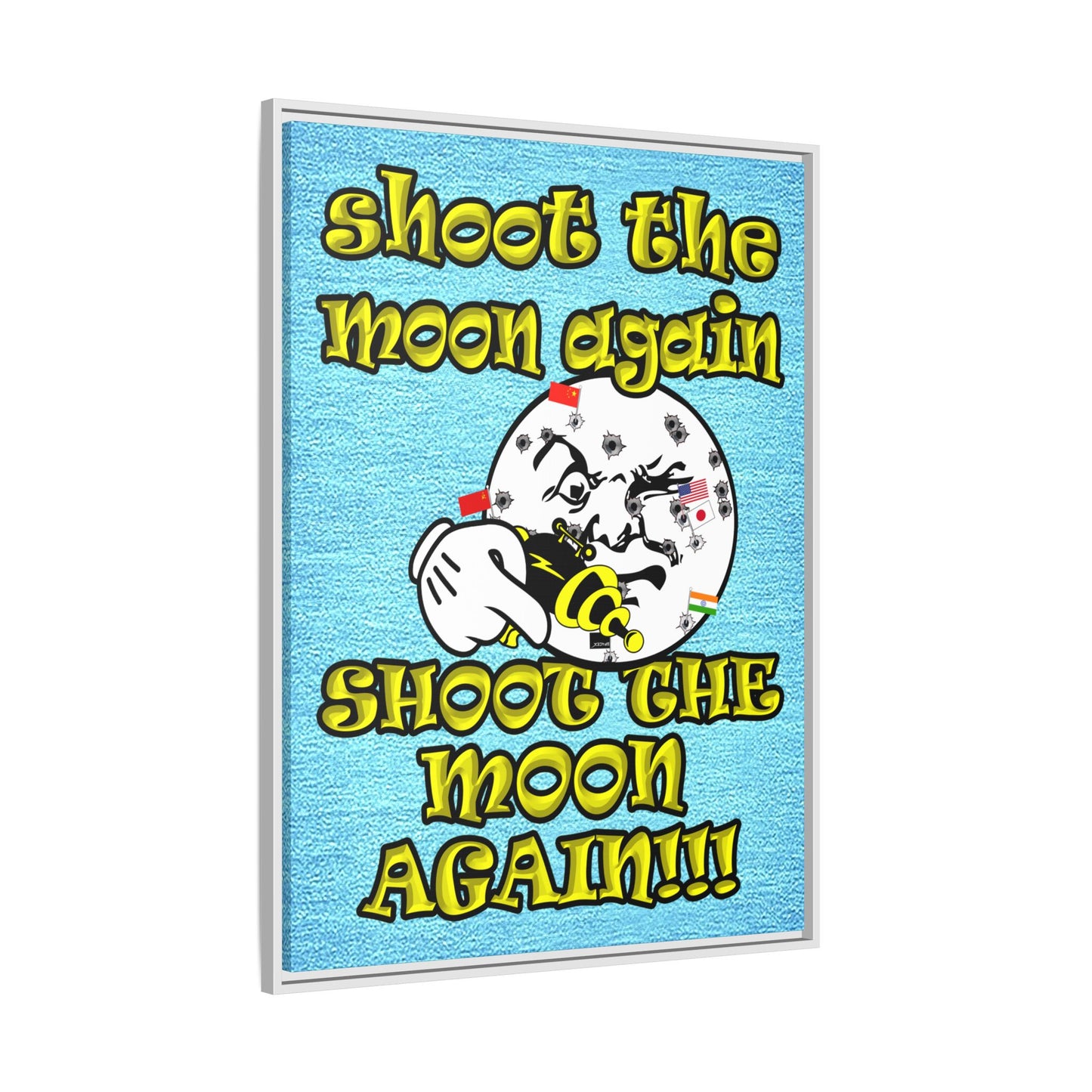 shoot the moon again - framed canvas art (faded blue)