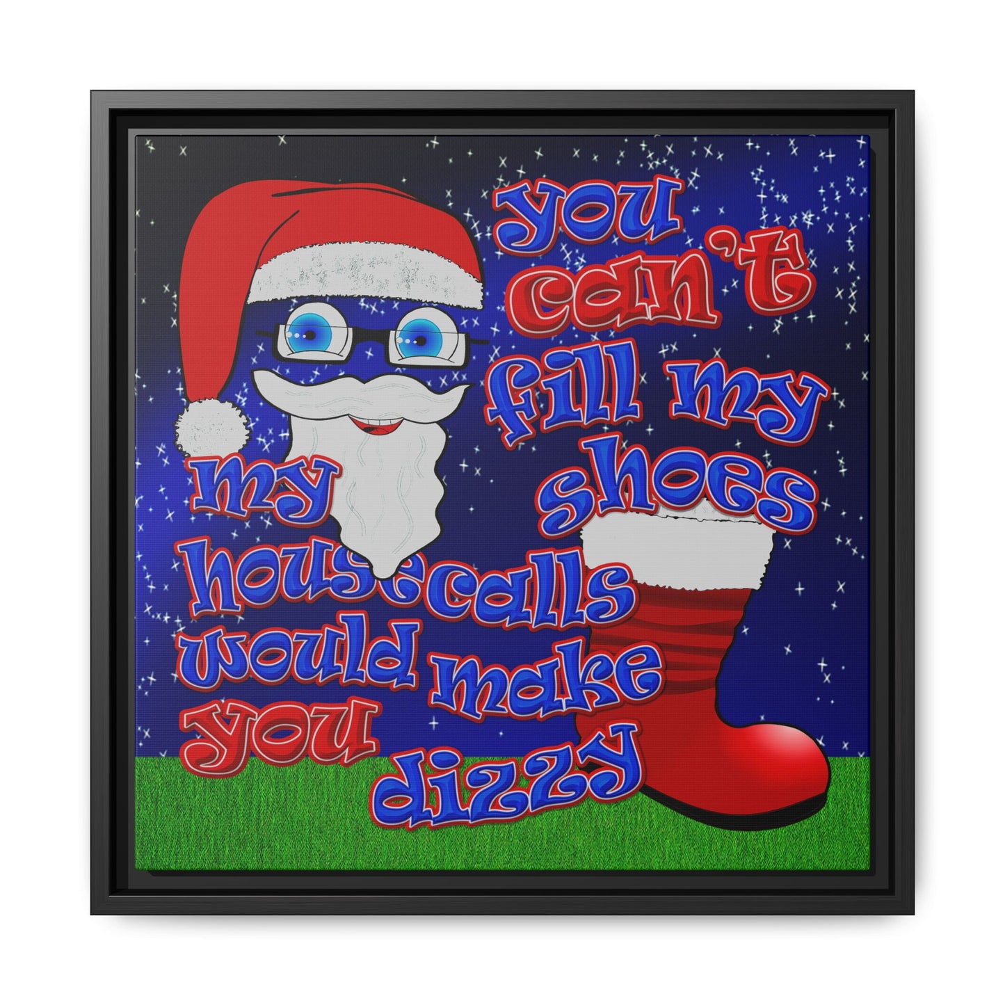 santa's shoes - framed canvas art ('snoops' background)