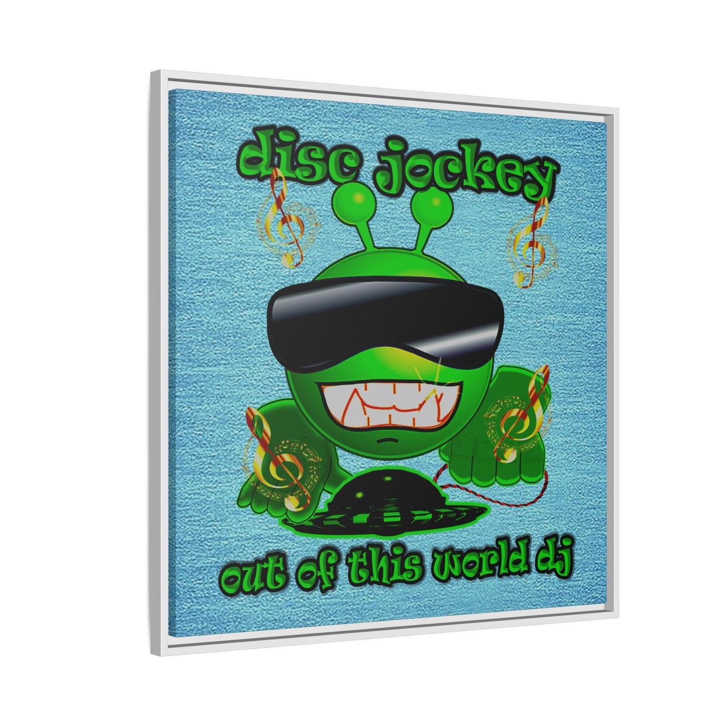 disc jockey - framed canvas art (faded blue)