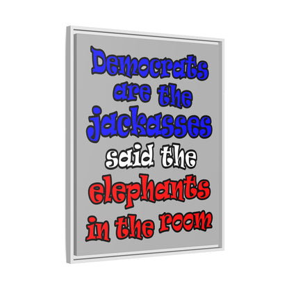 donkeys and elephants - framed canvas art (light grey)
