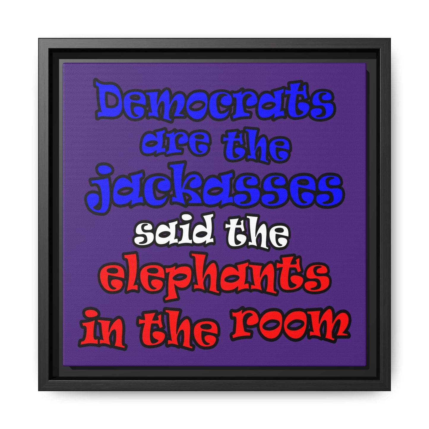 donkeys and elephants - framed canvas art (purple)