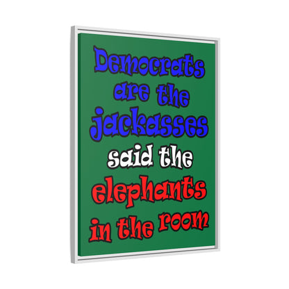 donkeys and elephants - framed canvas art (dark green)