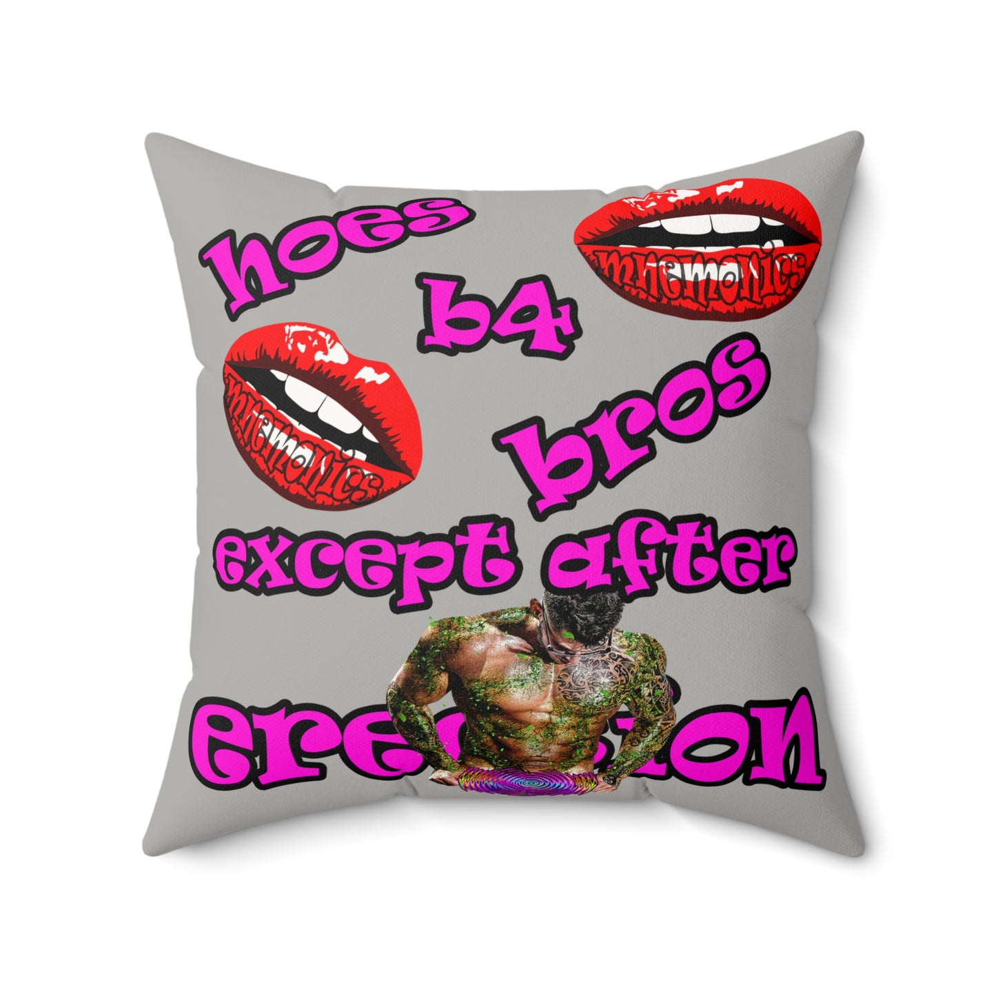 hoes b4 bros - Faux Suede Square Pillow - (light grey)