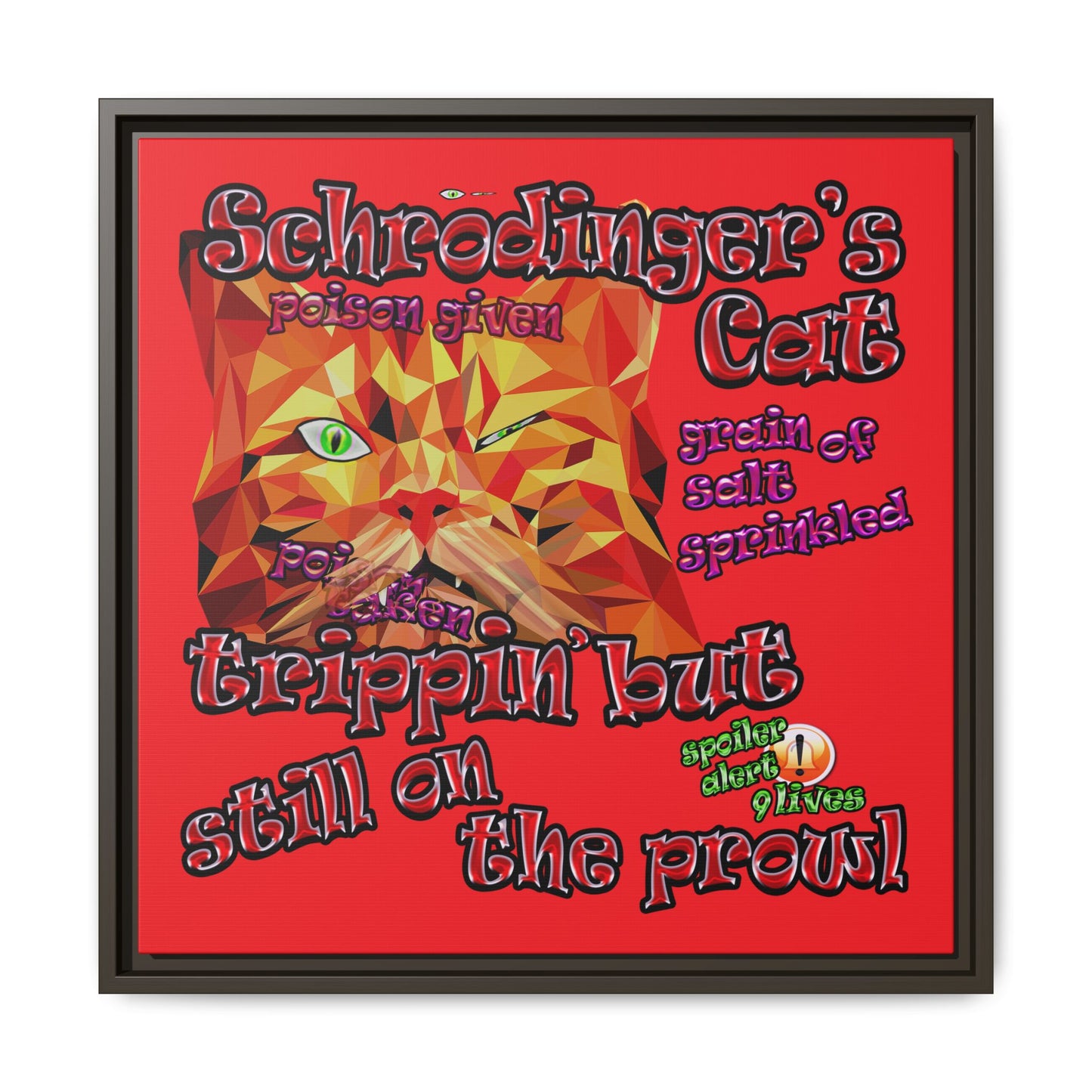 schrodinger's cat - framed canvas art (red)