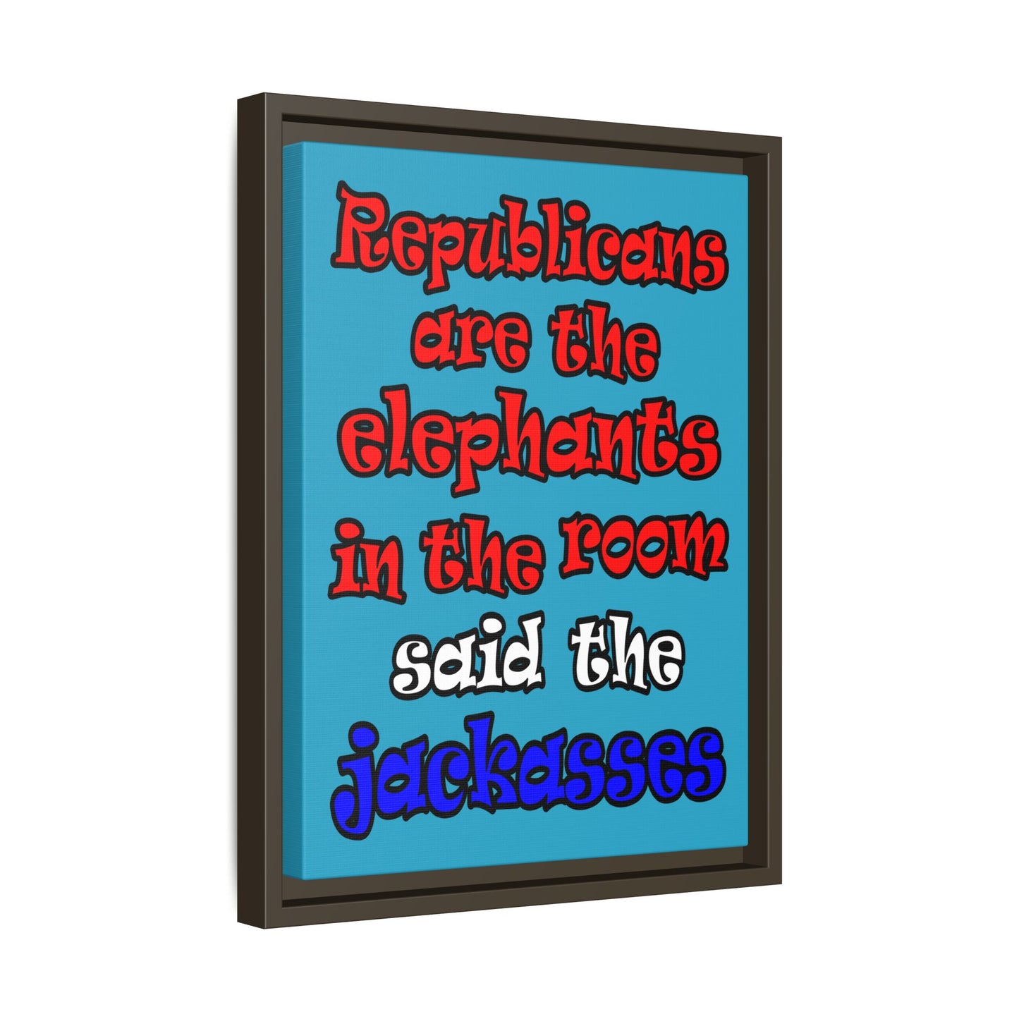 donkeys and elephants - framed canvas art (turquoise)