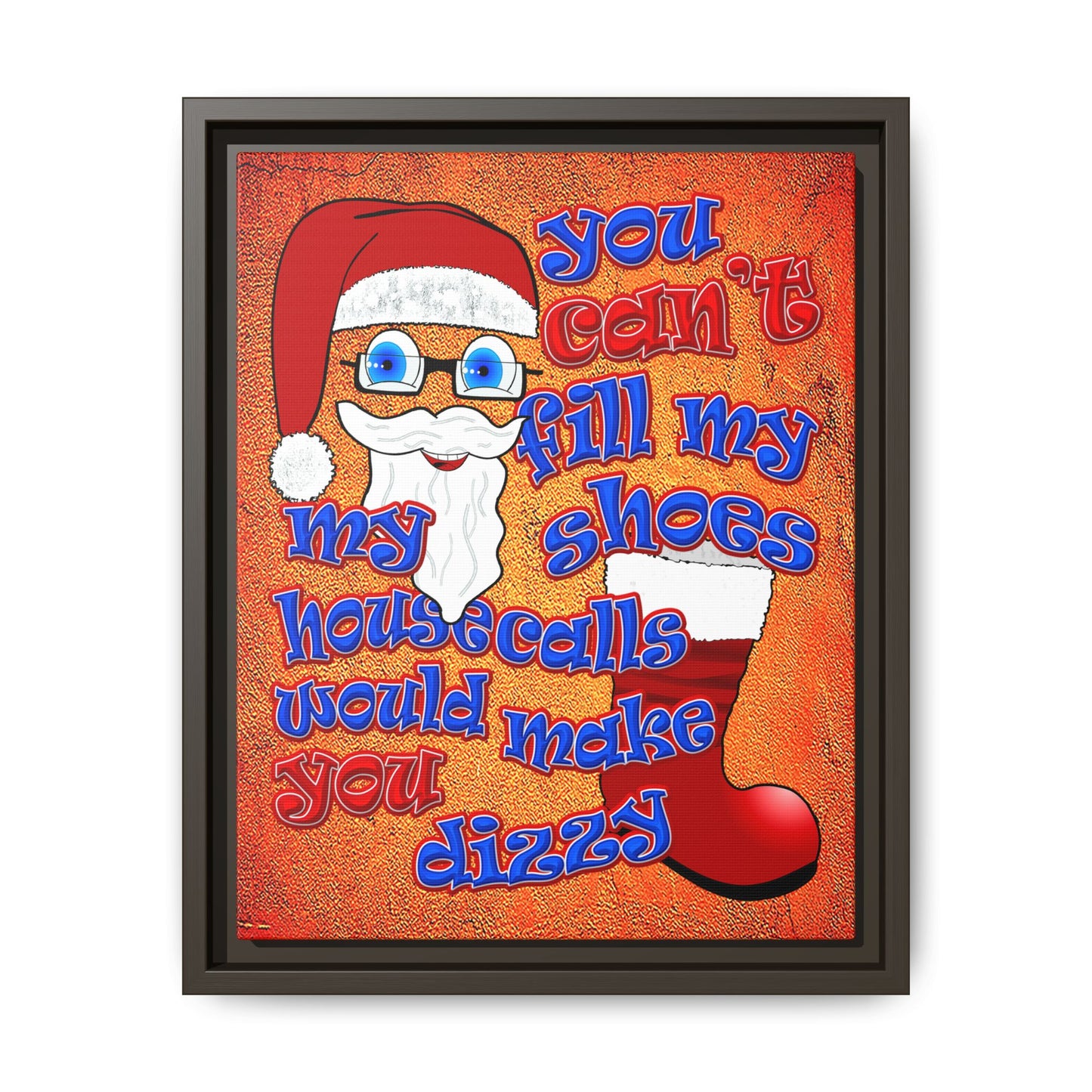 santa's shoes - framed canvas art (burnt orange)