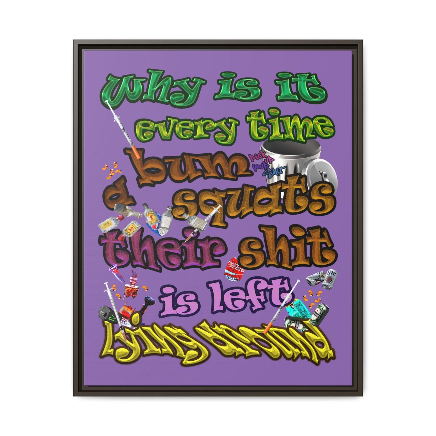 the bum's shit - framed canvas art (light purple)