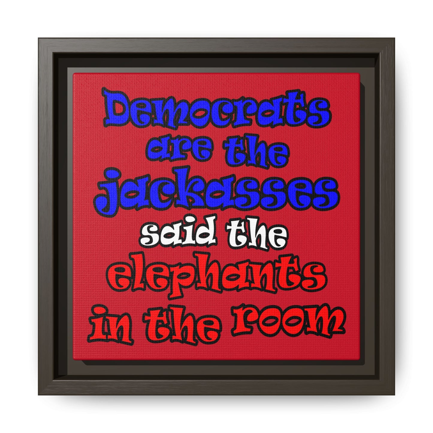 donkeys and elephants - framed canvas art (dark red)