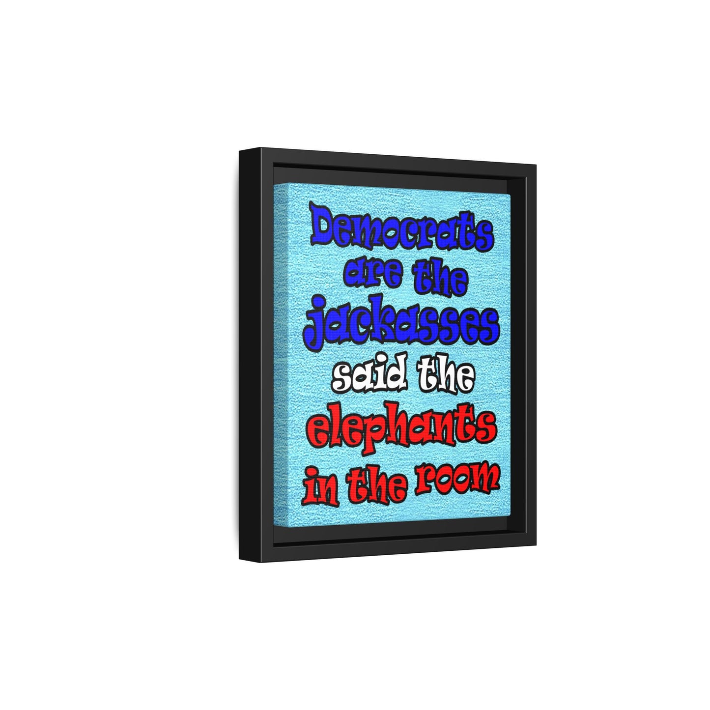 donkeys and elephants - framed canvas art (faded blue)