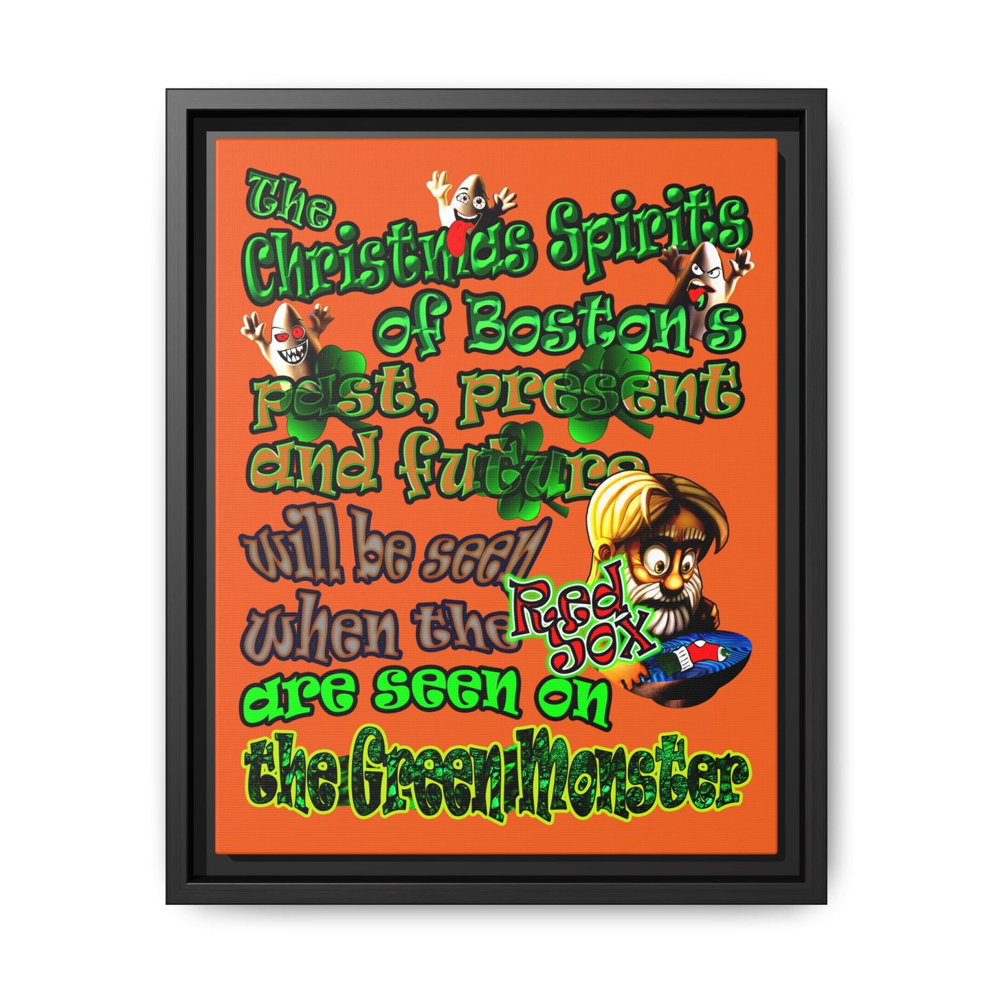 christmas spirits of boston - framed canvas art (orange)