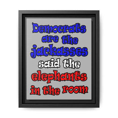 donkeys and elephants - framed canvas art (light grey)