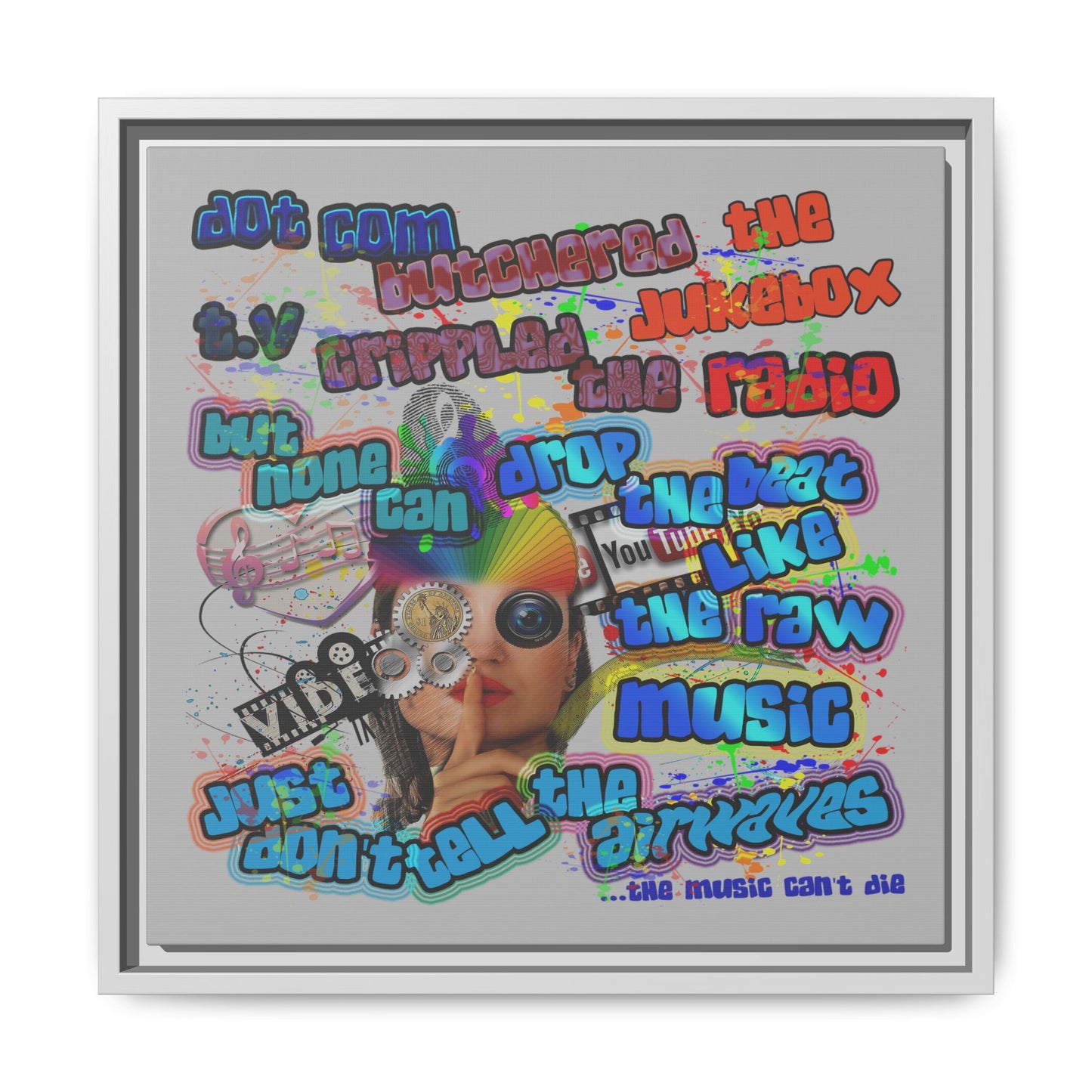 drop the beat - framed canvas art (light grey)