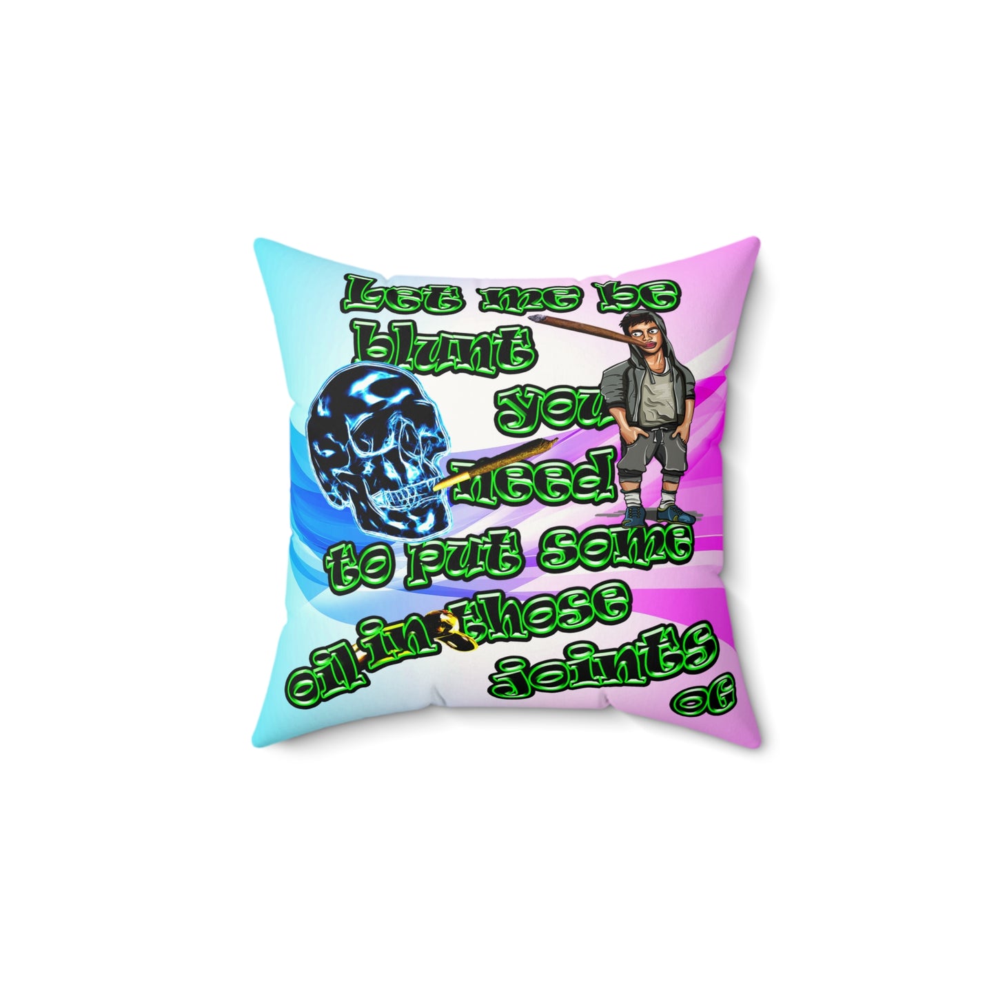 og - Faux Suede Square Pillow - (light blue-pink wave)