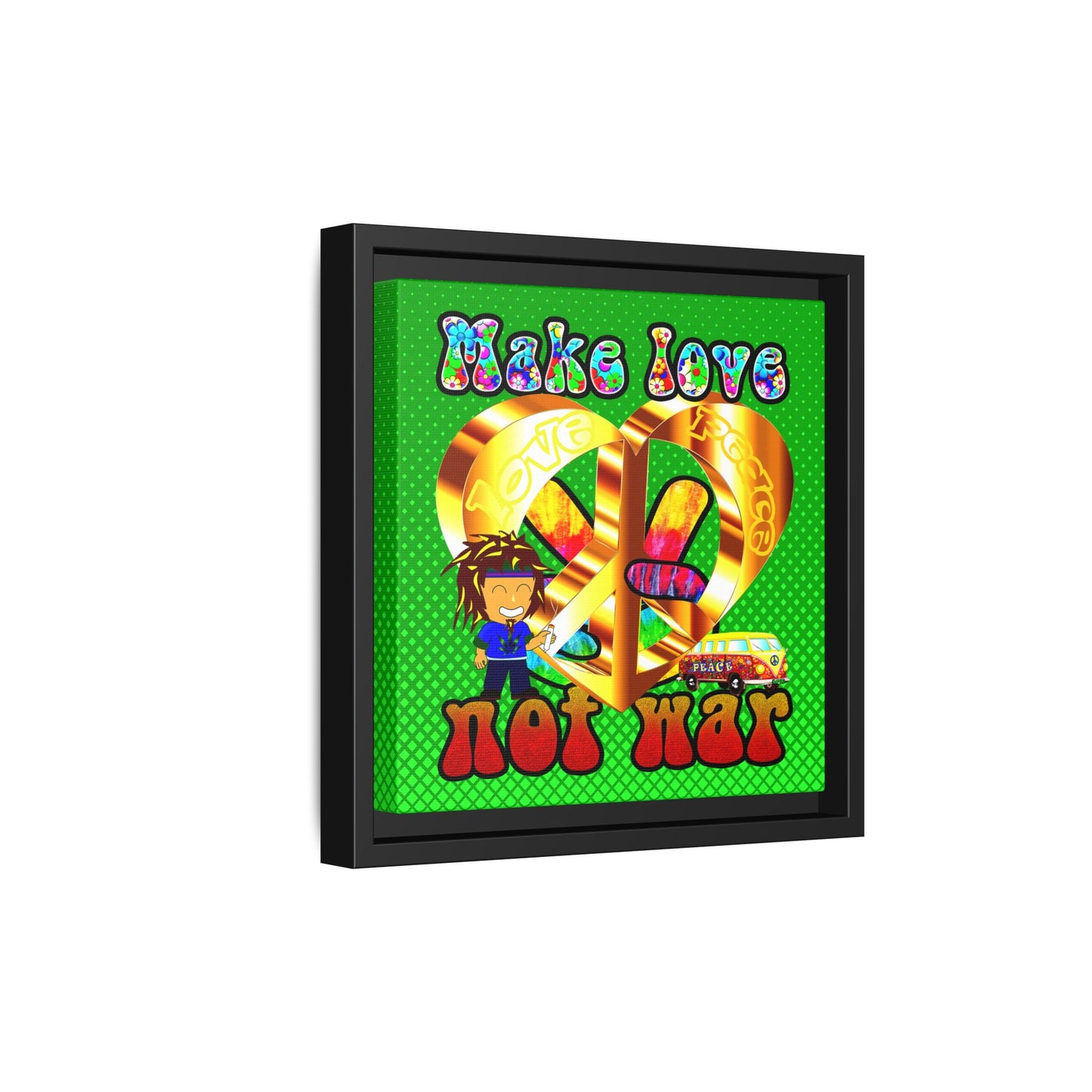 love peace - framed canvas art (logo green)
