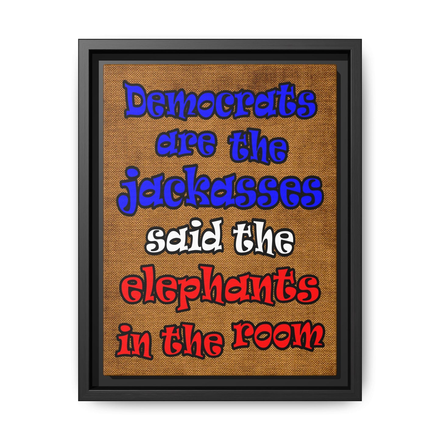 donkeys and elephants - framed canvas art (brown papyrus)