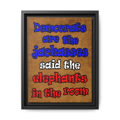 donkeys and elephants - framed canvas art (brown papyrus)