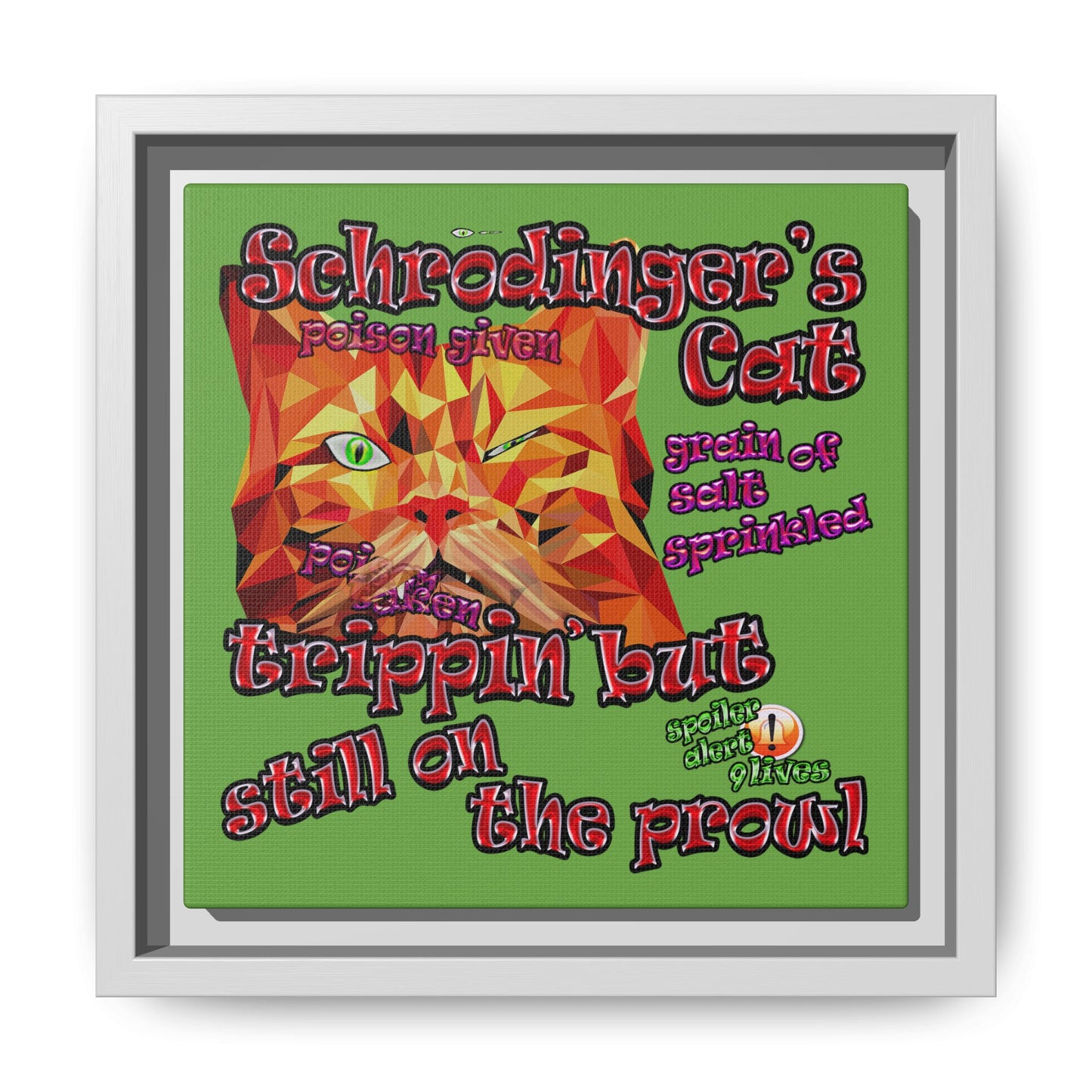 schrodinger's cat - framed canvas art (green)