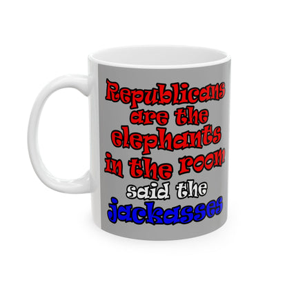 donkeys and elephants - White Mug (light grey)