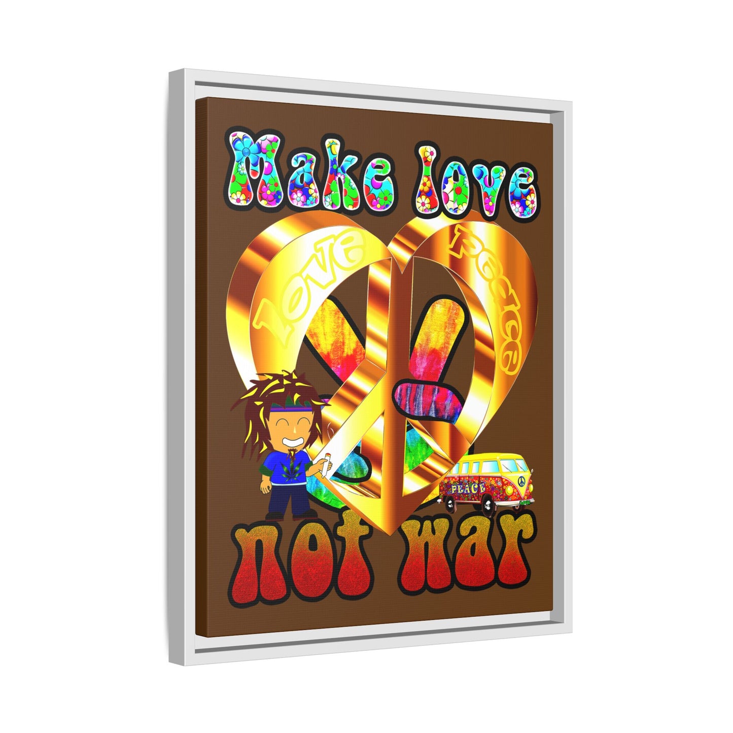 love peace - framed canvas art (brown)