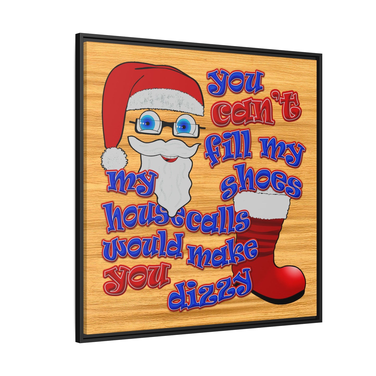 santa's shoes - framed canvas art (butterscotch wood finish)