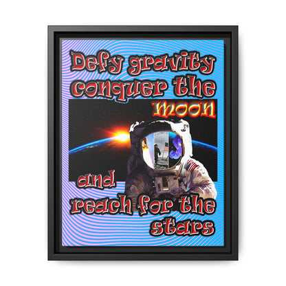 defy conquer reach - framed canvas art (light blue-purple wave)