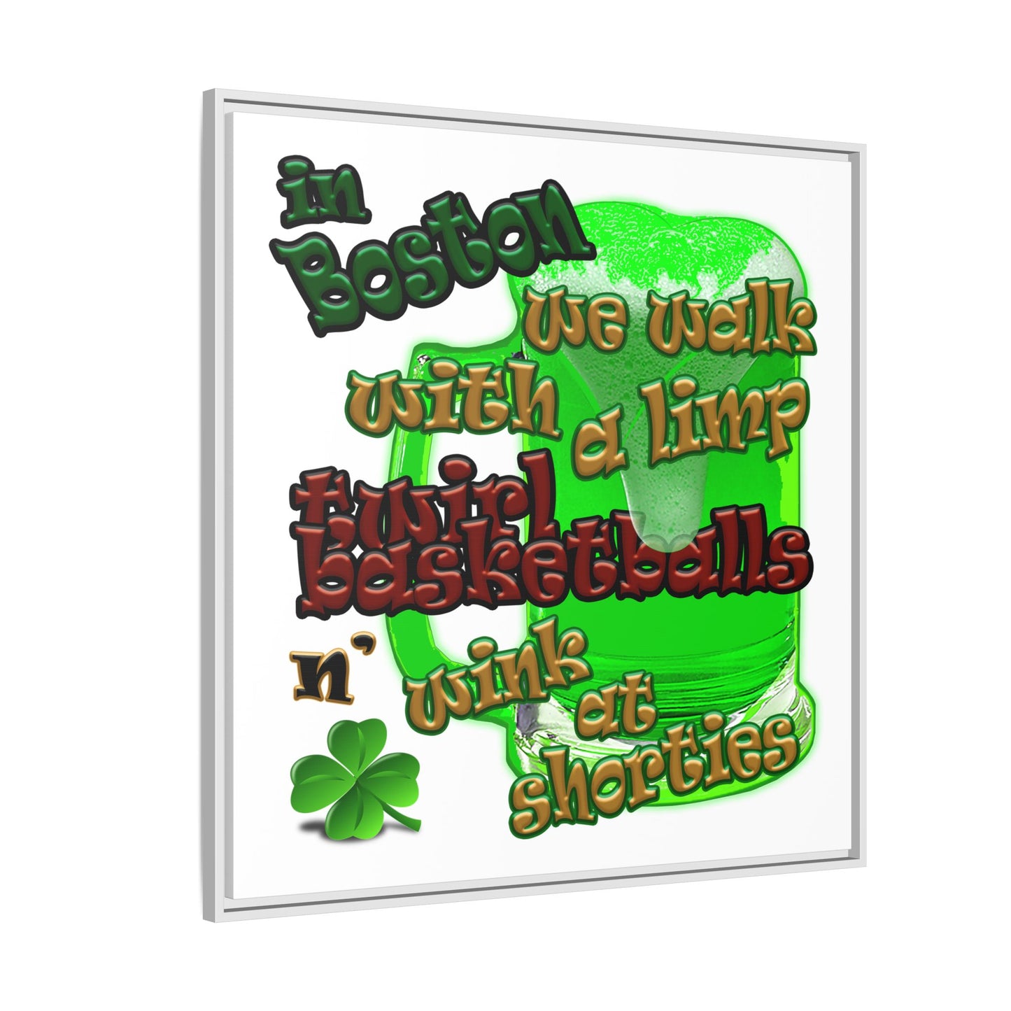 celtics logo - framed canvas art (white)