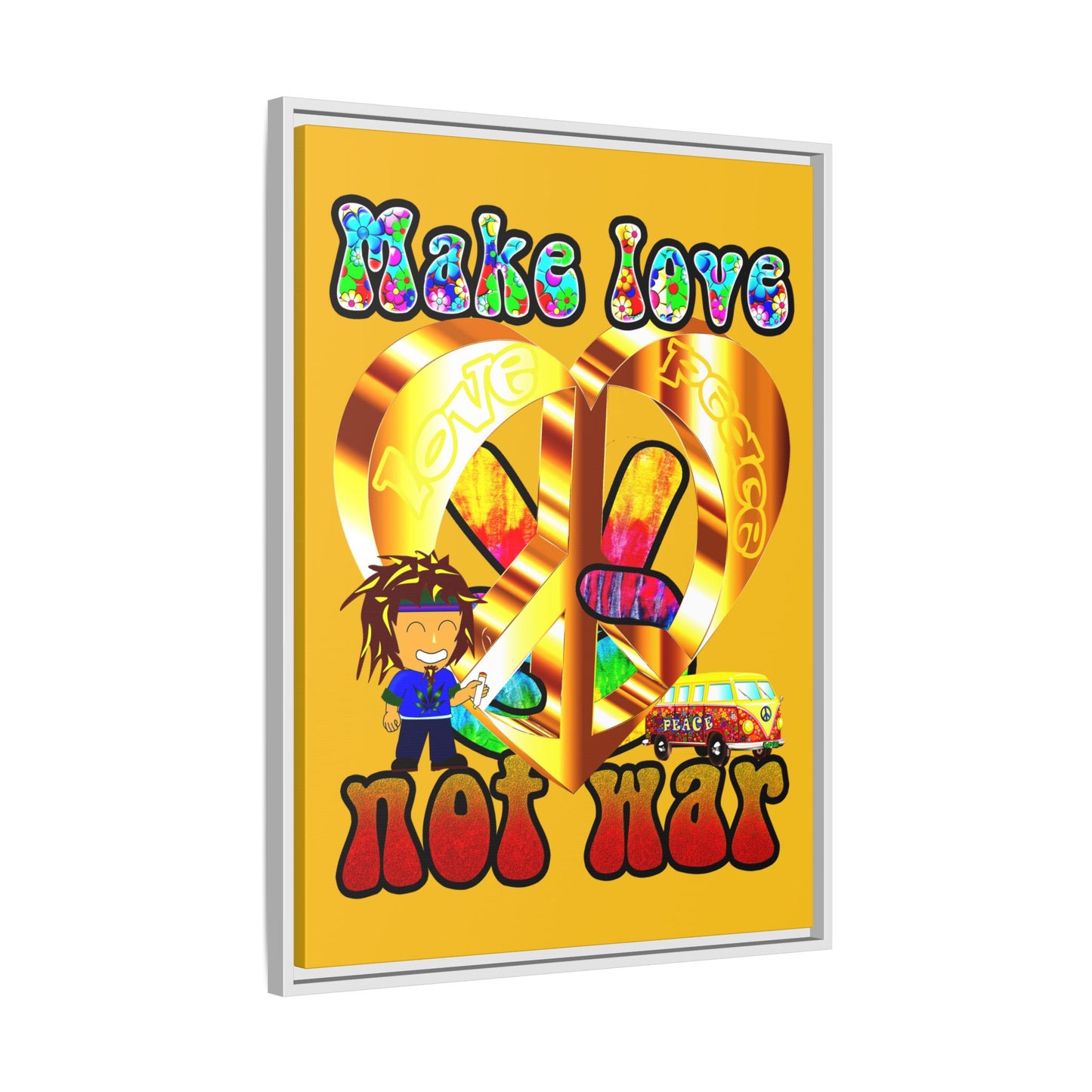 love peace - framed canvas art (yellow)