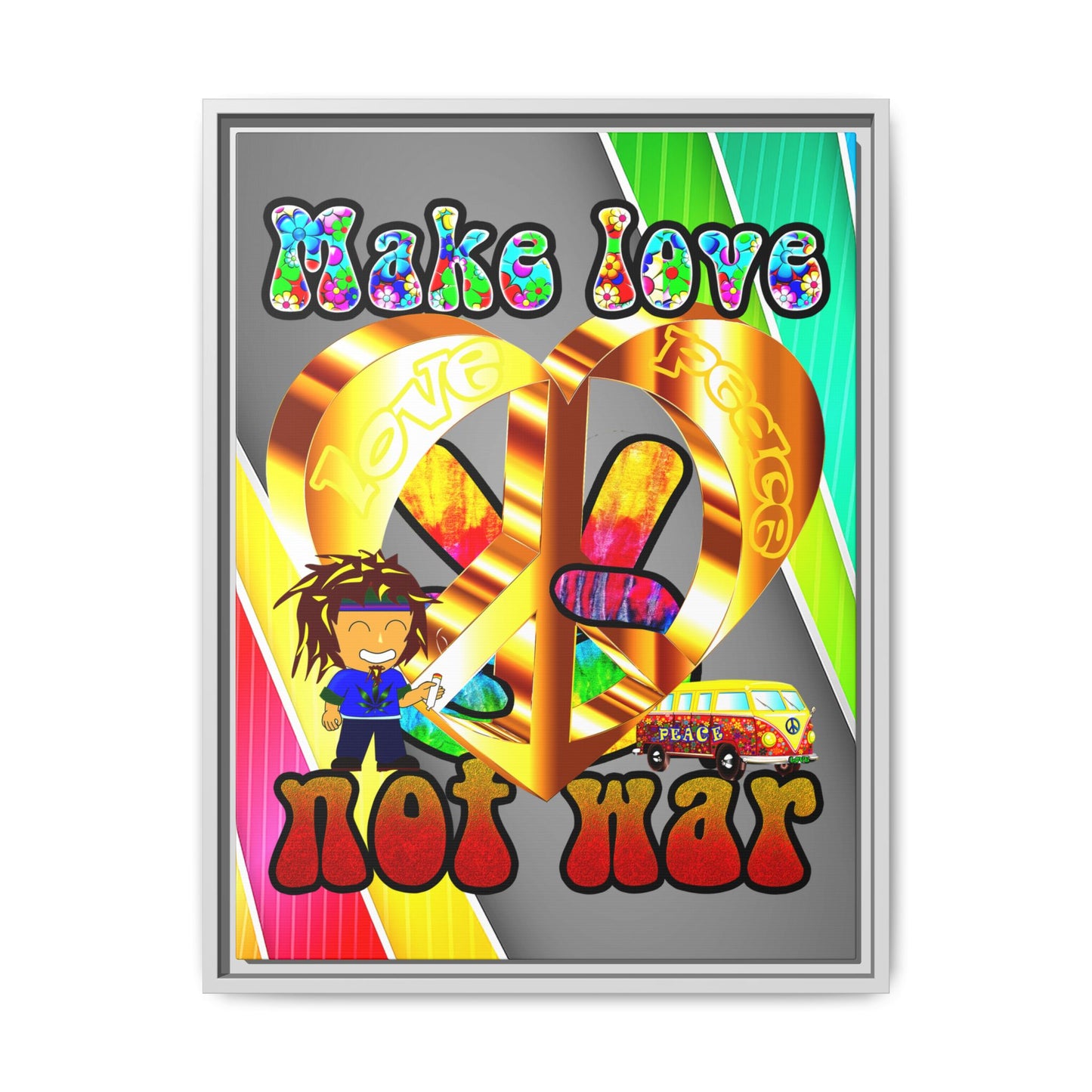 love peace - framed canvas art (rainbow split)