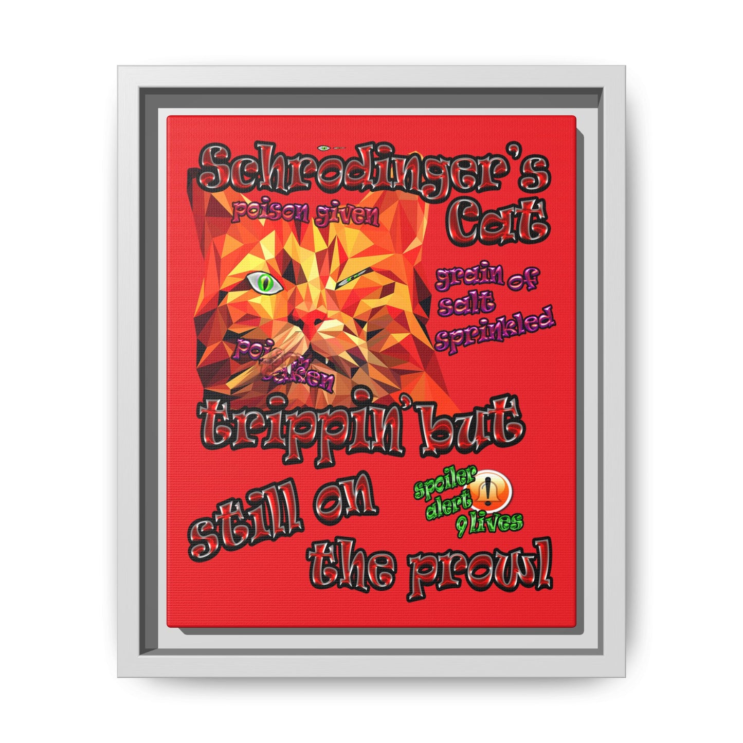 schrodinger's cat - framed canvas art (red)