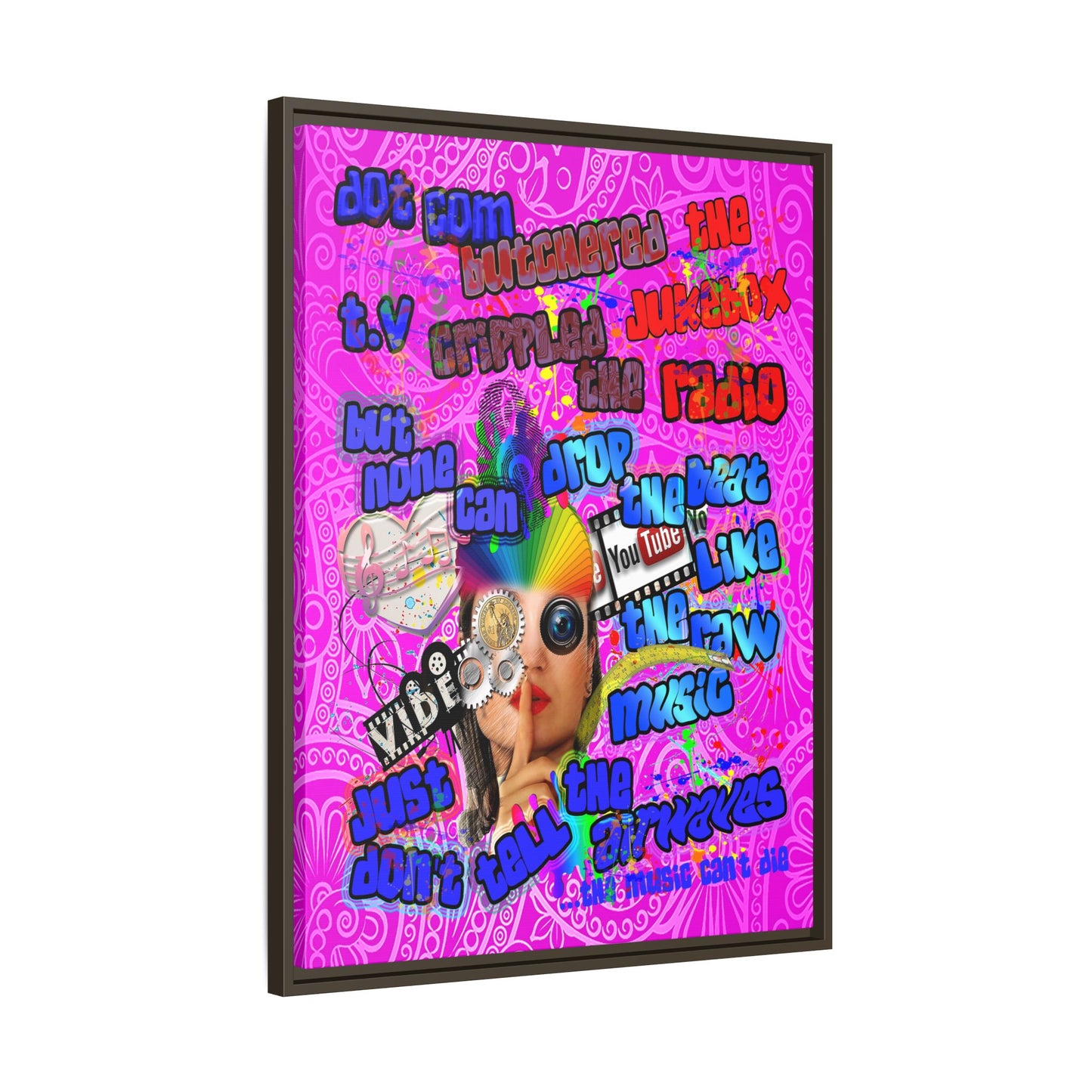 drop the beat - framed canvas art (pink swirl)