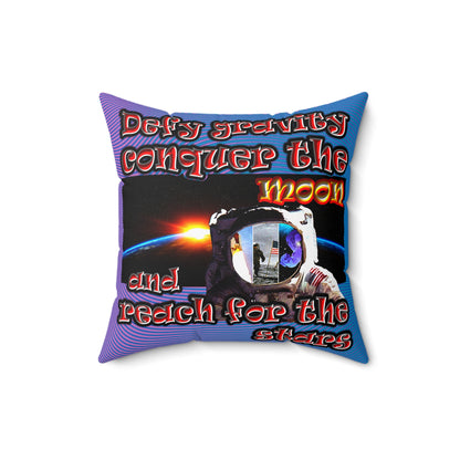 defy conquer reach - Spun Polyester Square Pillow - (light blue-purple wave)