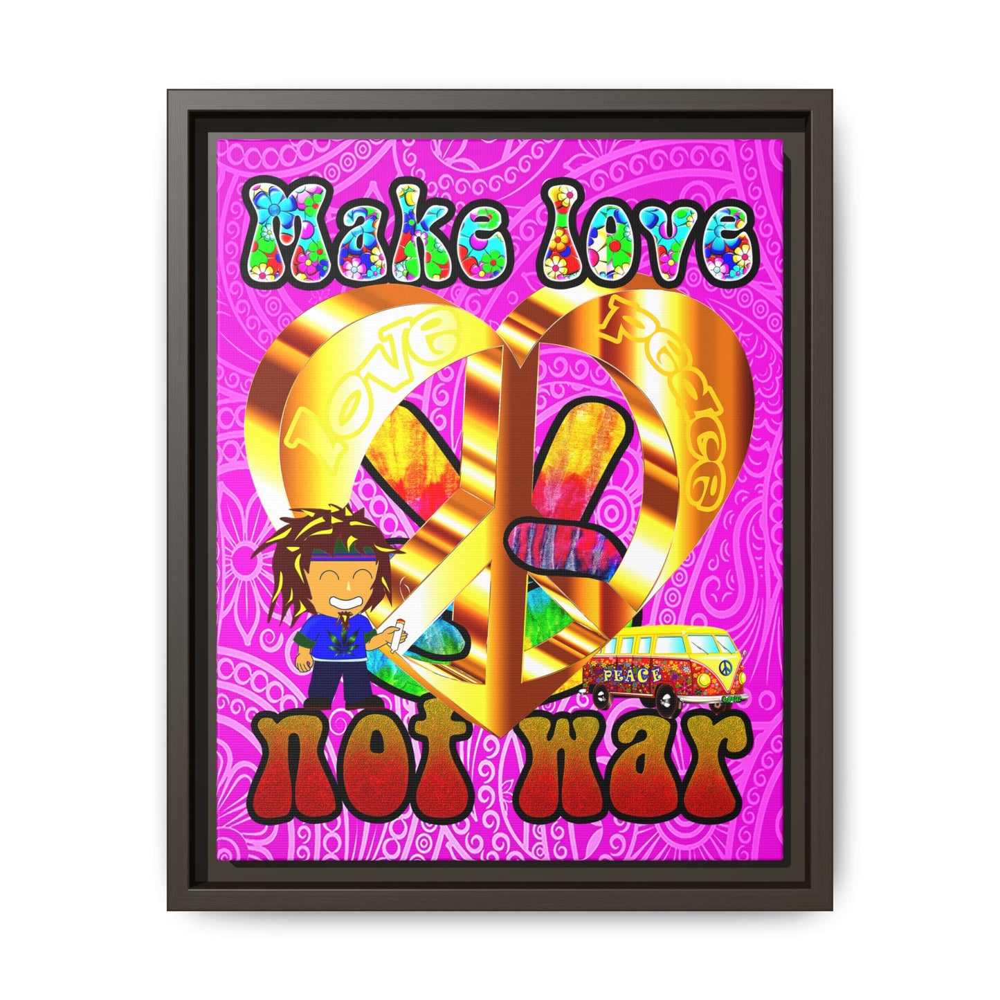 love peace - framed canvas art (pink swirl)