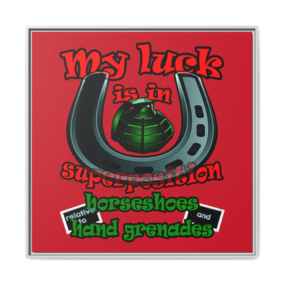 my luck - framed canvas art (dark red)