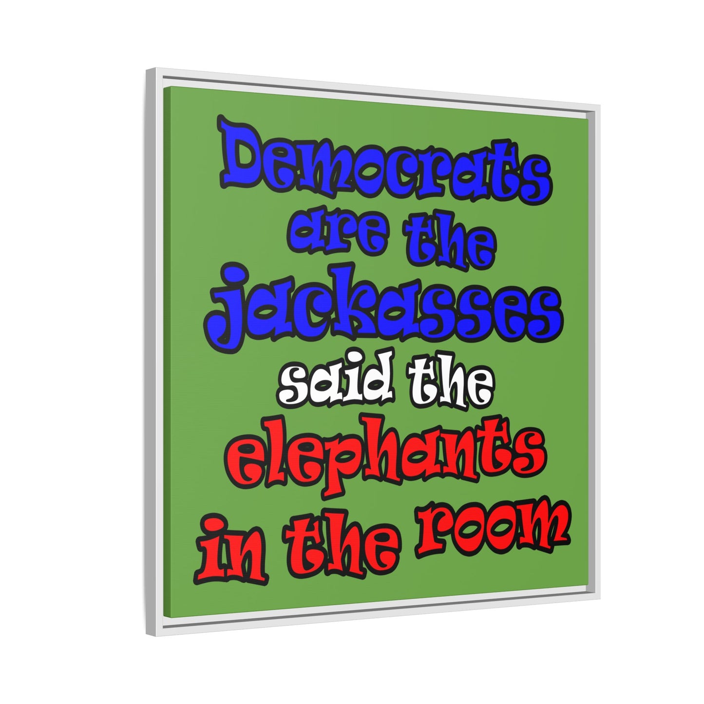 donkeys and elephants - framed canvas art (green)