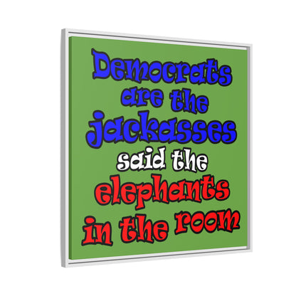 donkeys and elephants - framed canvas art (green)