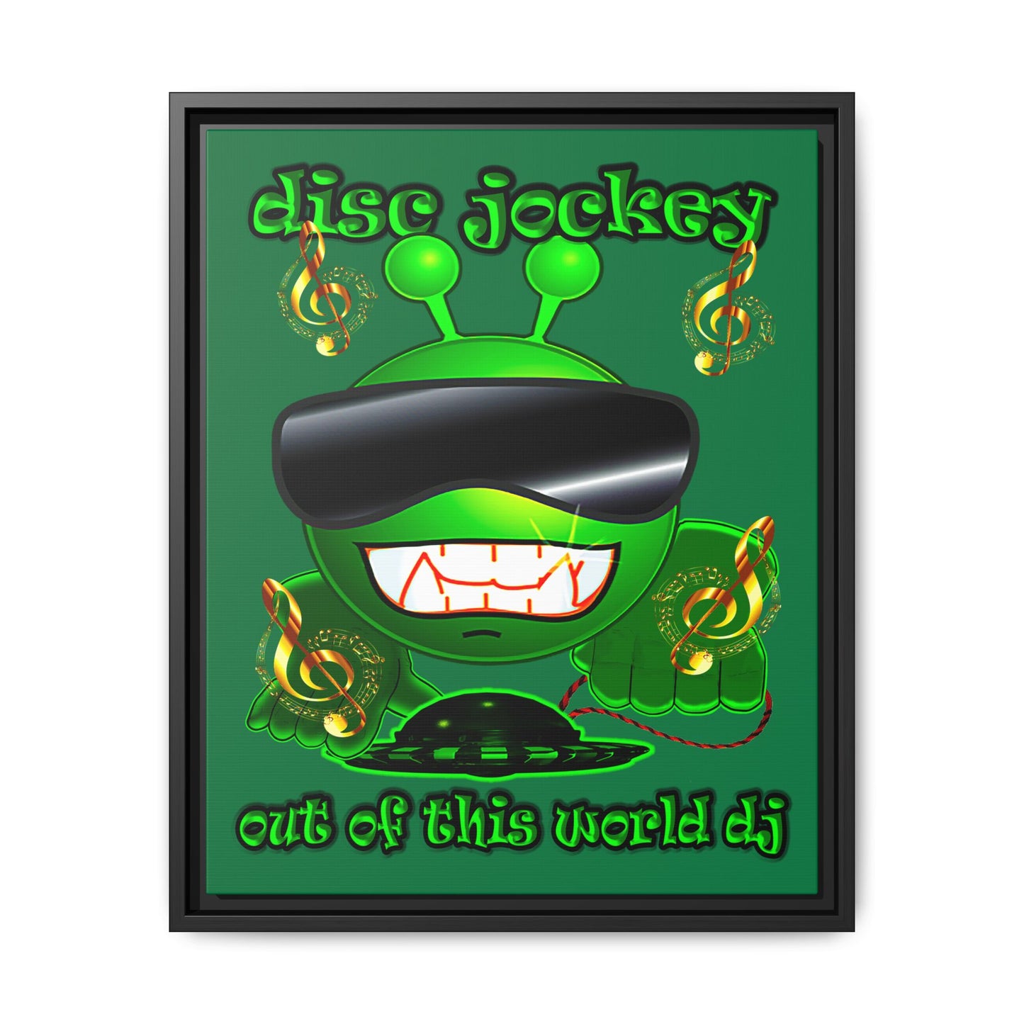 disc jockey - framed canvas art (dark green)
