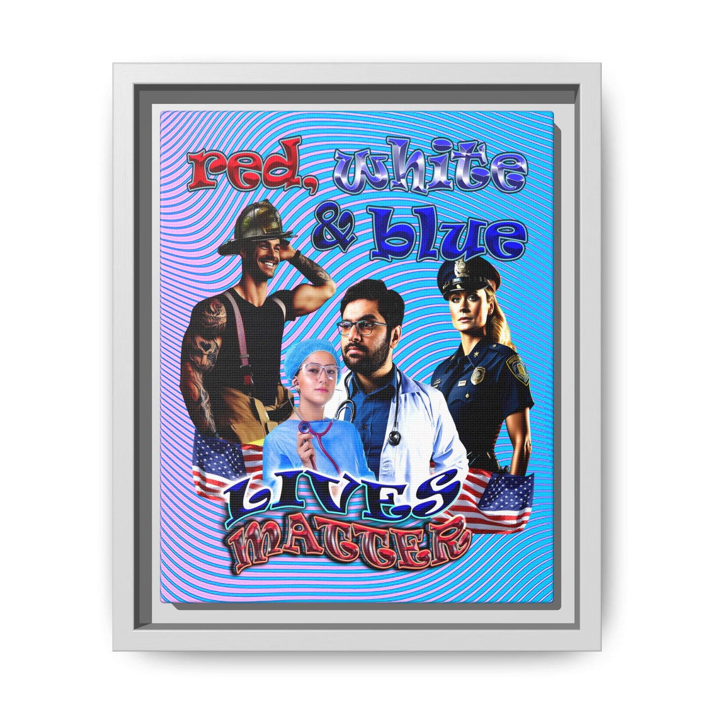 rw&b lives matter - framed canvas art (light blue-purple wave)