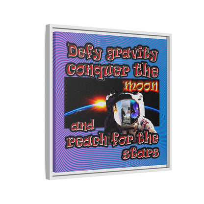 defy conquer reach - framed canvas art (light blue-purple wave)