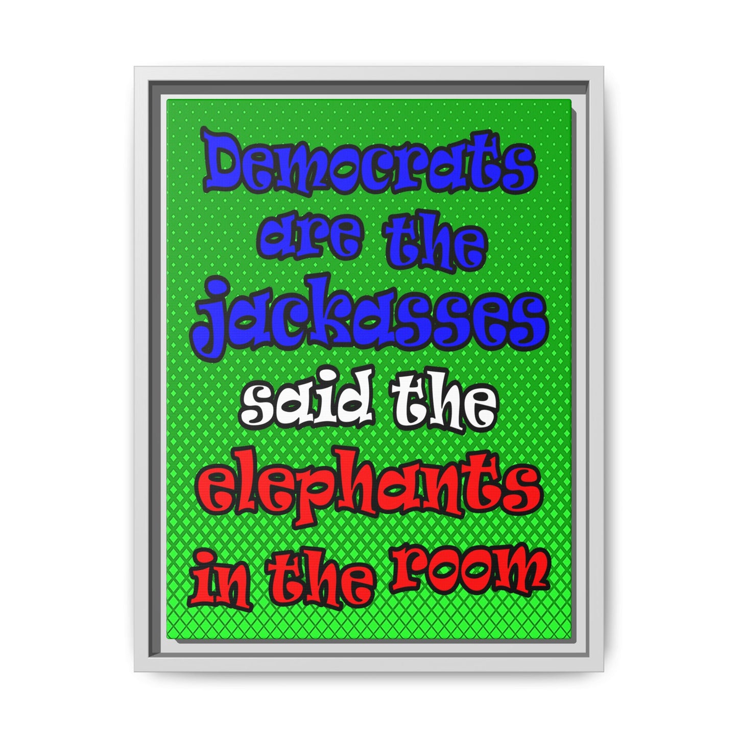 donkeys and elephants - framed canvas art (logo green)