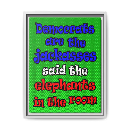 donkeys and elephants - framed canvas art (logo green)