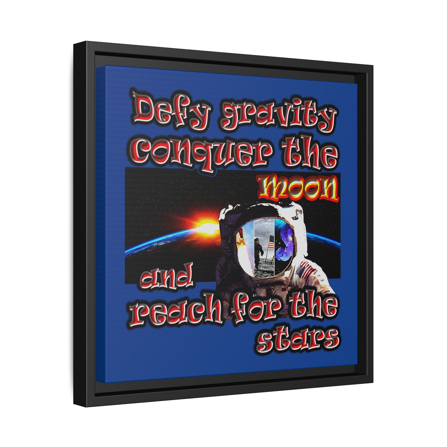 defy conquer reach - framed canvas art (dark blue)